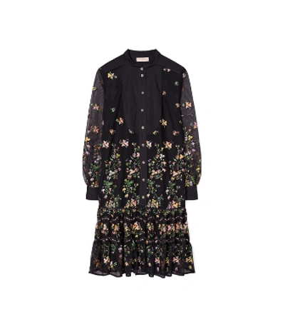 Shop Tory Burch Embroidered Tulle Tunic Dress In Ditsy Floral