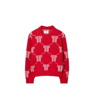 Shop Tory Sport Tory Burch Merino Net-t Jacquard Sweater In Carnation Net-t Large