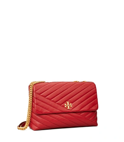 Shop Tory Burch Kira Chevron Convertible Shoulder Bag In Redstone / Rolled Brass