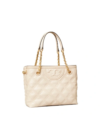 Fleming Small Leather Shoulder Bag in Beige - Tory Burch