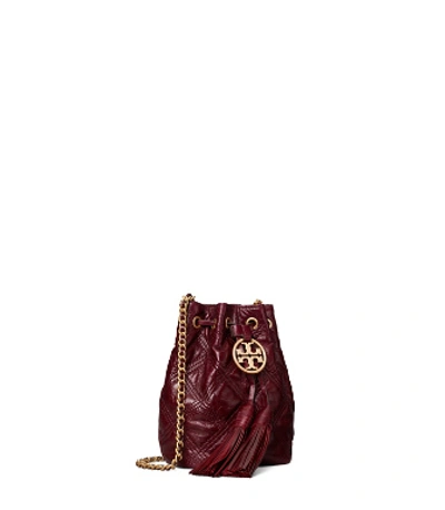 Tory Burch Fleming Soft Glazed Mini Bucket Bag In Royal Burgundy ModeSens