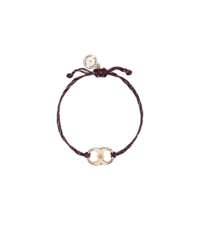 Shop Tory Burch Embrace Ambition Braided Bracelet In Rose Gold / Burgundy