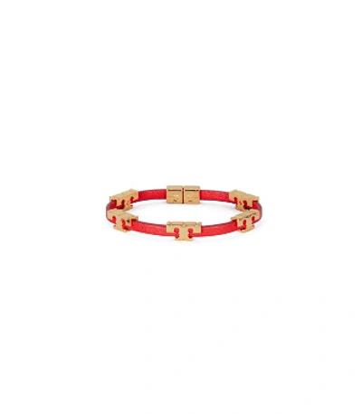 Shop Tory Burch Serif-t Single-wrap Bracelet In Tory Gold / Brilliant Red