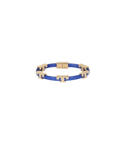Shop Tory Burch Serif-t Single-wrap Bracelet In Tory Gold / Nautical Blue