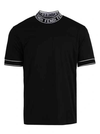 Shop Fendi Logo Tape Cotton T-shirt In Black