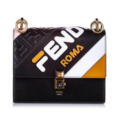 Shop Fendi Small Kan I Mania Logo Leather Shoulder Bag In Black