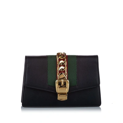 Shop Gucci Super Mini Sylvie Leather Crossbody Bag In Black