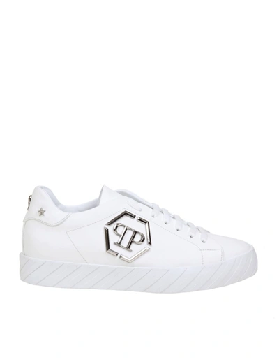 Shop Philipp Plein Lo-top Sneakers In Leather And Black Color In White