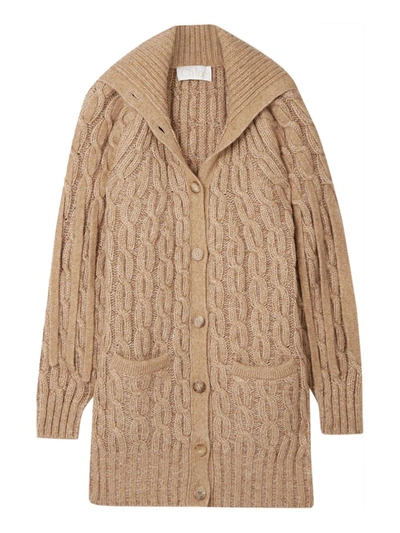 Shop Chloé Woody Beige Cable-knit Jacket In Brown
