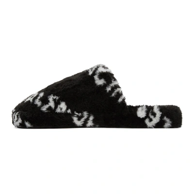 Shop Balenciaga Black And White Faux-fur Home Slippers In 1090 Blkwht
