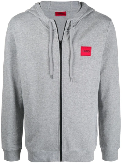Shop Hugo Logo-patch Zipped Hoodie In Grey