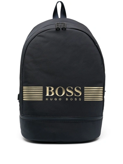Shop Hugo Boss Logo-print Backpack In Blue