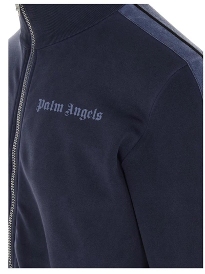 Shop Palm Angels Logo Printed Track Jacket In Blue