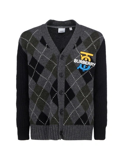 Shop Burberry Logo Argyle Knit Cardigan In Multi