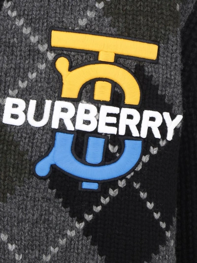Shop Burberry Logo Argyle Knit Cardigan In Multi