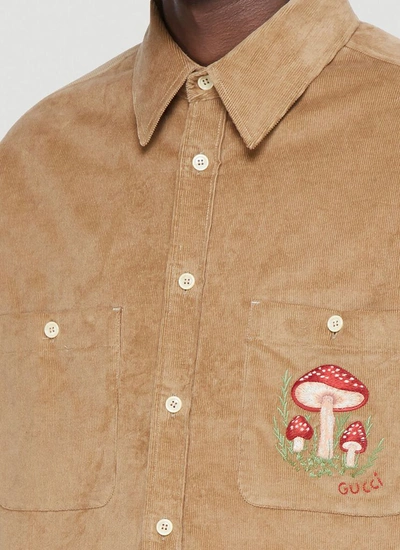 Shop Gucci Mushroom Corduroy Shirt In Brown