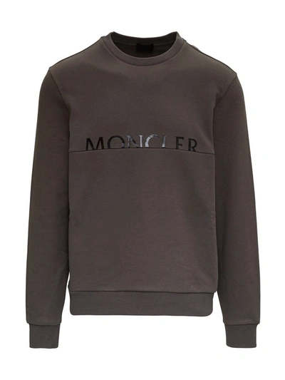 Shop Moncler Half Logo Print Sweatshirt In Brown