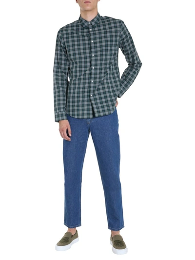 Shop Kenzo Checked Slim Fit Shirt In Green