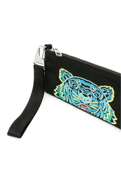 Shop Kenzo Tiger Embroidered Zipped Wallet In Black