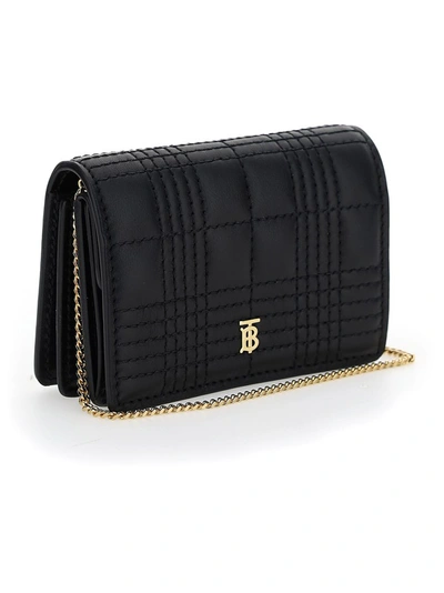 Shop Burberry Quilted Chain Credit Cardholder In Black