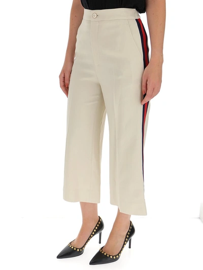 Shop Gucci Cropped Culotte Trousers In Beige