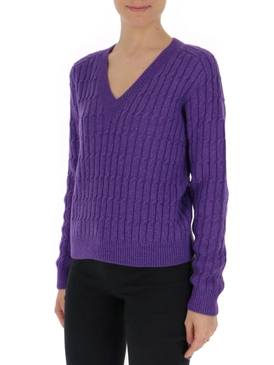Shop Gucci Cable Knit V In Purple