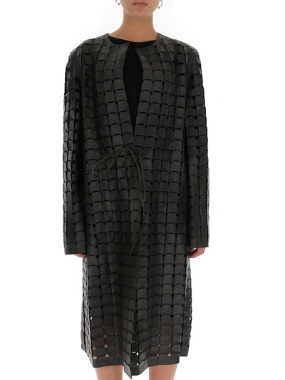 Shop Bottega Veneta Intrecciato Weave Leather Coat In Brown