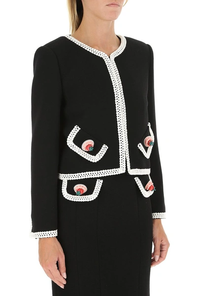 Shop Moschino Contrast Trim Cropped Jacket In Black