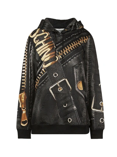 Shop Moschino Biker Print Hoodie In Multi