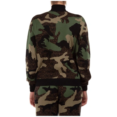 Shop Moschino Logo Camouflage Knit Jacket In Multi
