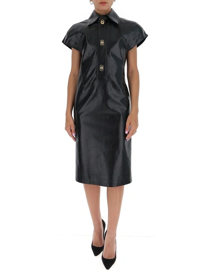 Shop Bottega Veneta Leather Midi Dress In Black