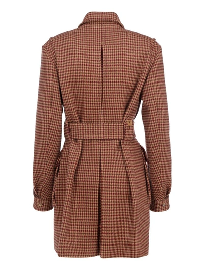 Shop Chloé Houndstooth Belted Coat In Brown