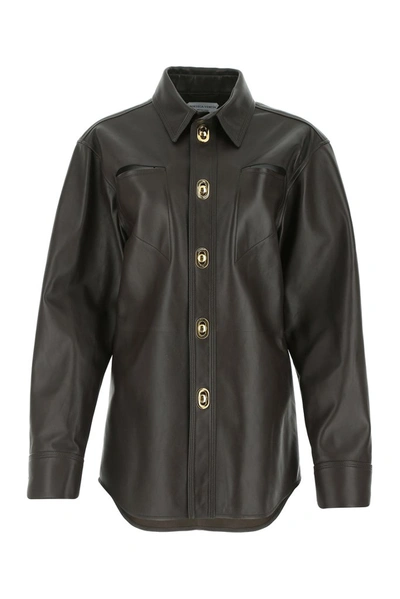 Shop Bottega Veneta Leather Shirt Jacket In Brown