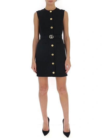 Shop Gucci Gg Belted Vest Dress In Black