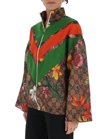 Shop Gucci Gg Supreme Floral Print Zipped Jacket In Multi