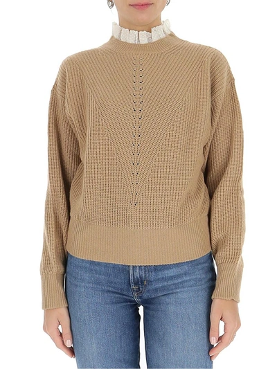 Shop Red Valentino Redvalentino Ruffled Collar Knit Sweater In Brown