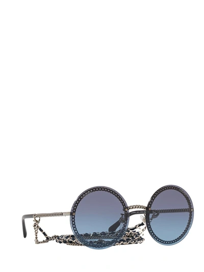 Pre-owned Chanel Round Frame Chain Sunglasses In Silver