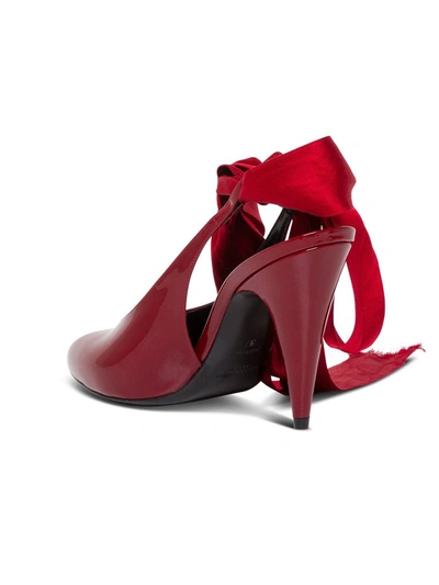 Shop Saint Laurent Venus Slingback Ankle Tie Pumps In Red