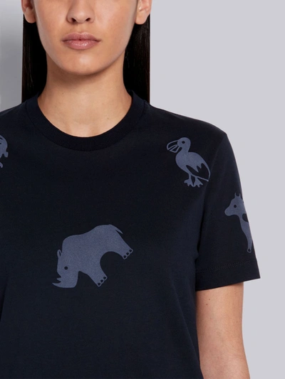 Shop Thom Browne Navy Cotton Jersey Tonal Multi-animal Icon Print Short Sleeve Tee In Blue