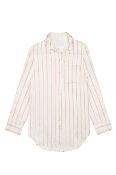 Shop Asceno Milan Blush Stripe Oversized Silk Pyjama Shirt In White