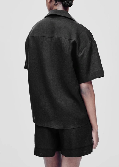 Shop Asceno Prague Black Organic Linen Shirt