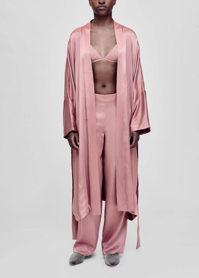 Shop Asceno Athens Dusty Rose Silk Robe In Printed