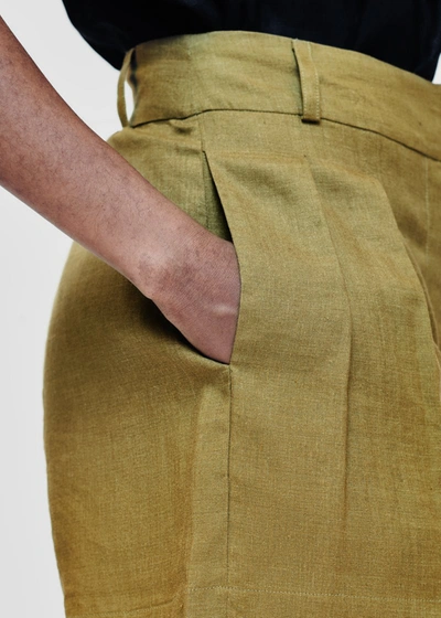 Shop Asceno Rivello Warm Olive Linen Wide Leg Trouser In Printed