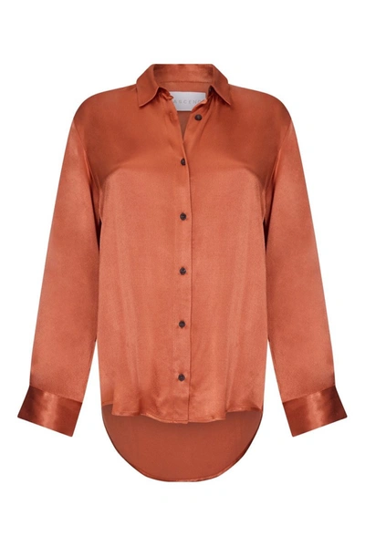 Shop Asceno Milan Terracotta Bamboo Satin Oversized Shirt In Printed