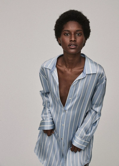 Shop Asceno Milan Sky Stripe Oversized Pyjama Shirt In Blue