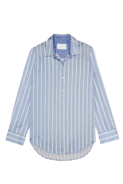 Shop Asceno Milan Sky Stripe Oversized Pyjama Shirt In Blue