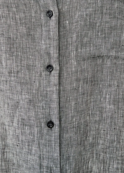 Shop Asceno Milan Charcoal Organic Linen Shirt In Grey