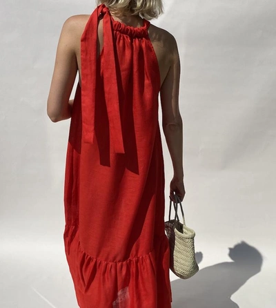 Shop Asceno Ibiza Poppy Red Linen Maxi Dress In Printed