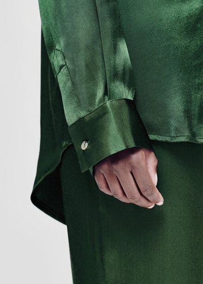 Shop Asceno Milan Green Bamboo Satin Oversized Shirt In Printed