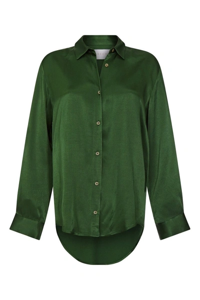 Shop Asceno Milan Green Bamboo Satin Oversized Shirt In Printed